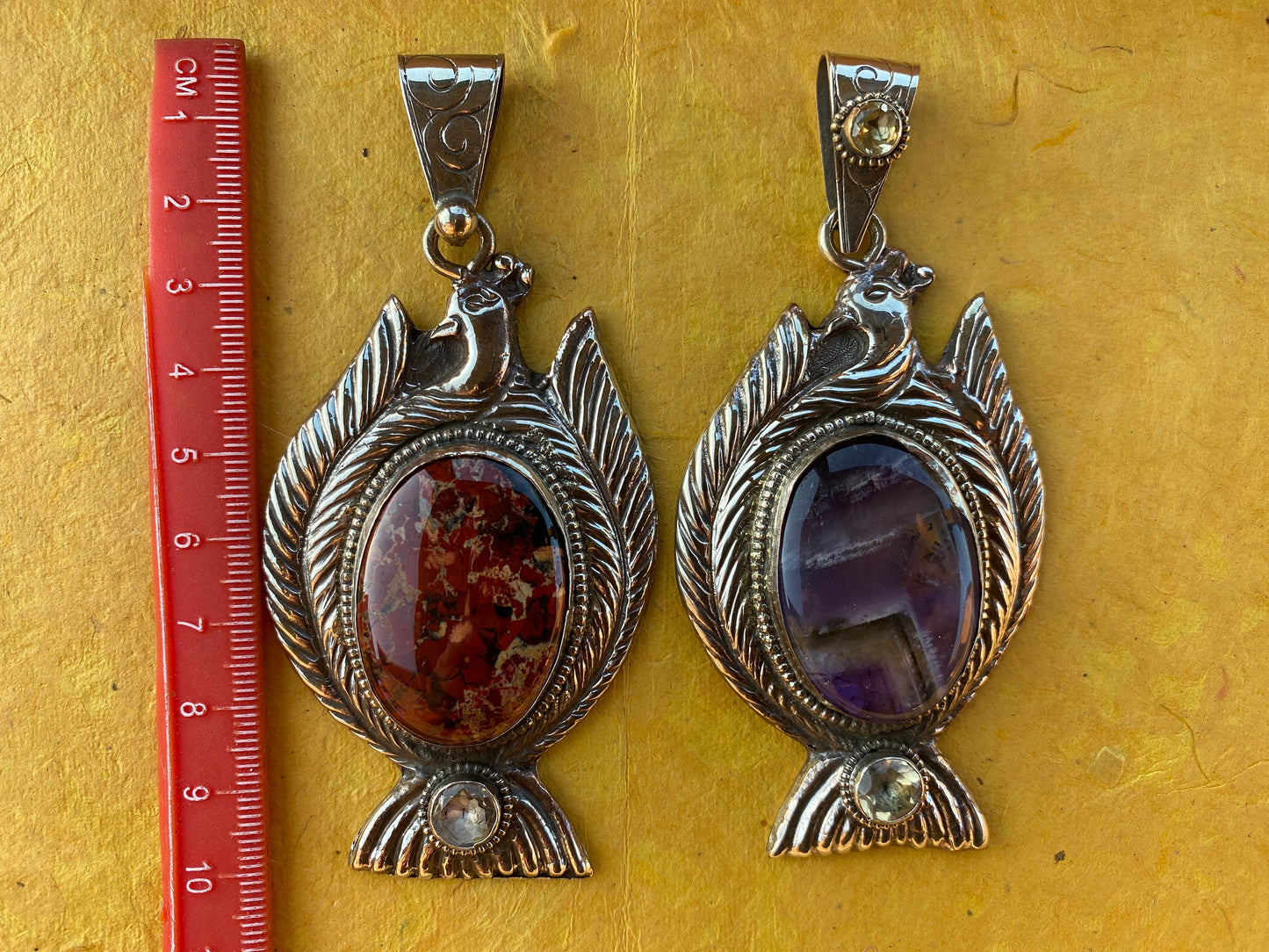 Large Brecciated Jasper or Amethyst with Citrine Gemstone Tibetan Silver Pendant, Jewelry from Nepal, Energy Pendant, Women Ethnic Jewelry