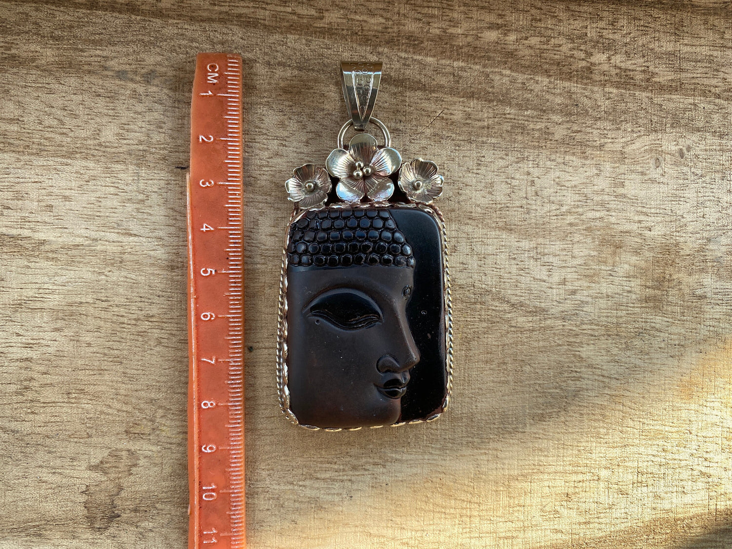 Large Buddha Face Black Obsidian Tibetan Silver Pendant, Buddhist Jewelry, Yoga Pendant for Necklace, Spiritual Jewelry, Bodhisattva Amulet