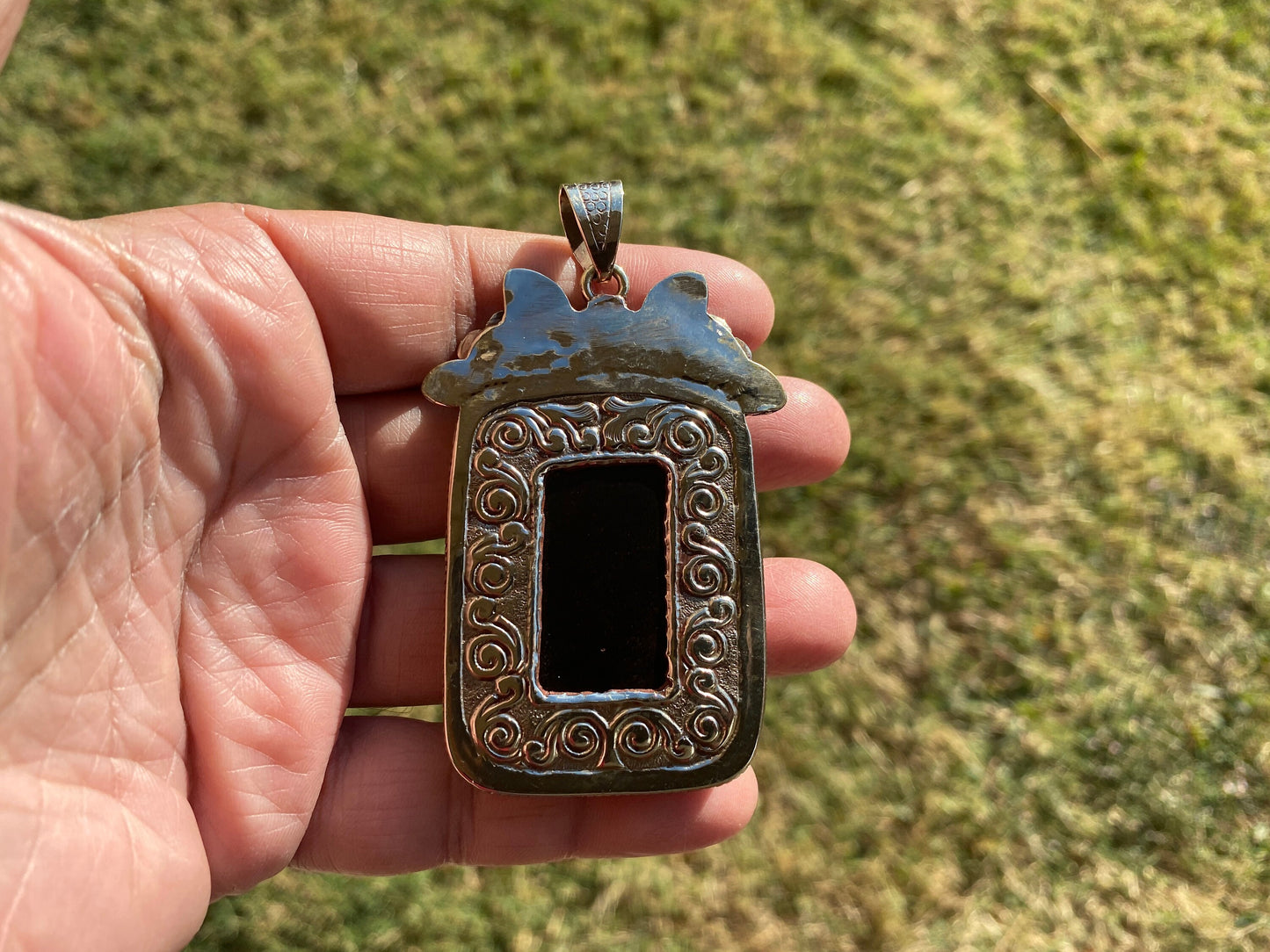 Large Buddha Face Black Obsidian Tibetan Silver Pendant, Buddhist Jewelry, Yoga Pendant for Necklace, Spiritual Jewelry, Bodhisattva Amulet