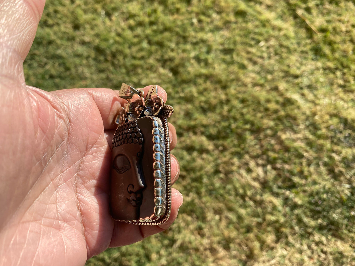 Large Buddha Face Black Obsidian Tibetan Silver Pendant, Buddhist Jewelry, Yoga Pendant for Necklace, Spiritual Jewelry, Bodhisattva Amulet