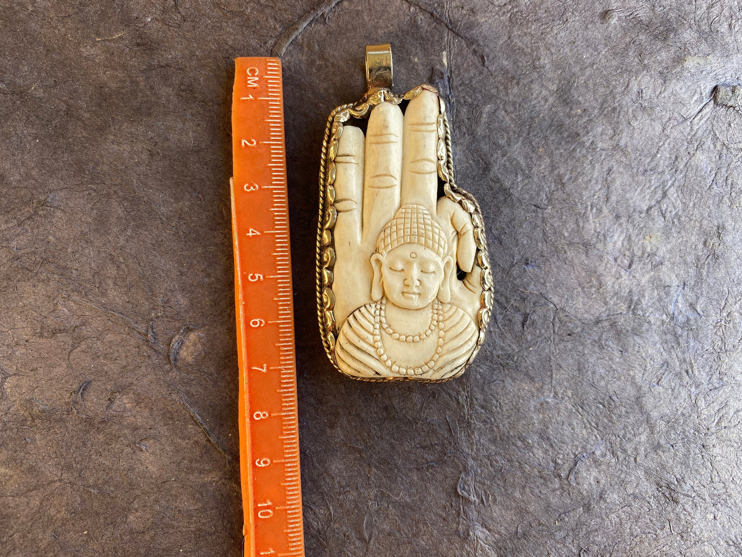 Large Buddha Hand Tibetan Silver Pendant, Hand Carved Buffalo Bone Jewelry, Buddha Blessing Mudra Hand, Meditation Buddha, Yoga Jewelry