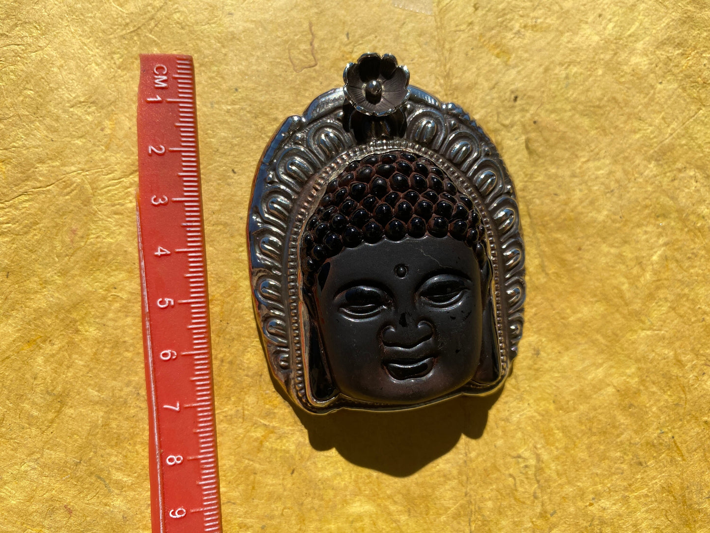 Large Buddha Head Obsidian Tibetan Silver Pendant, Ethnic Jewelry, Tribal, Meditation Pendant, Yoga Pendant, Gemstone Pendant for Necklace