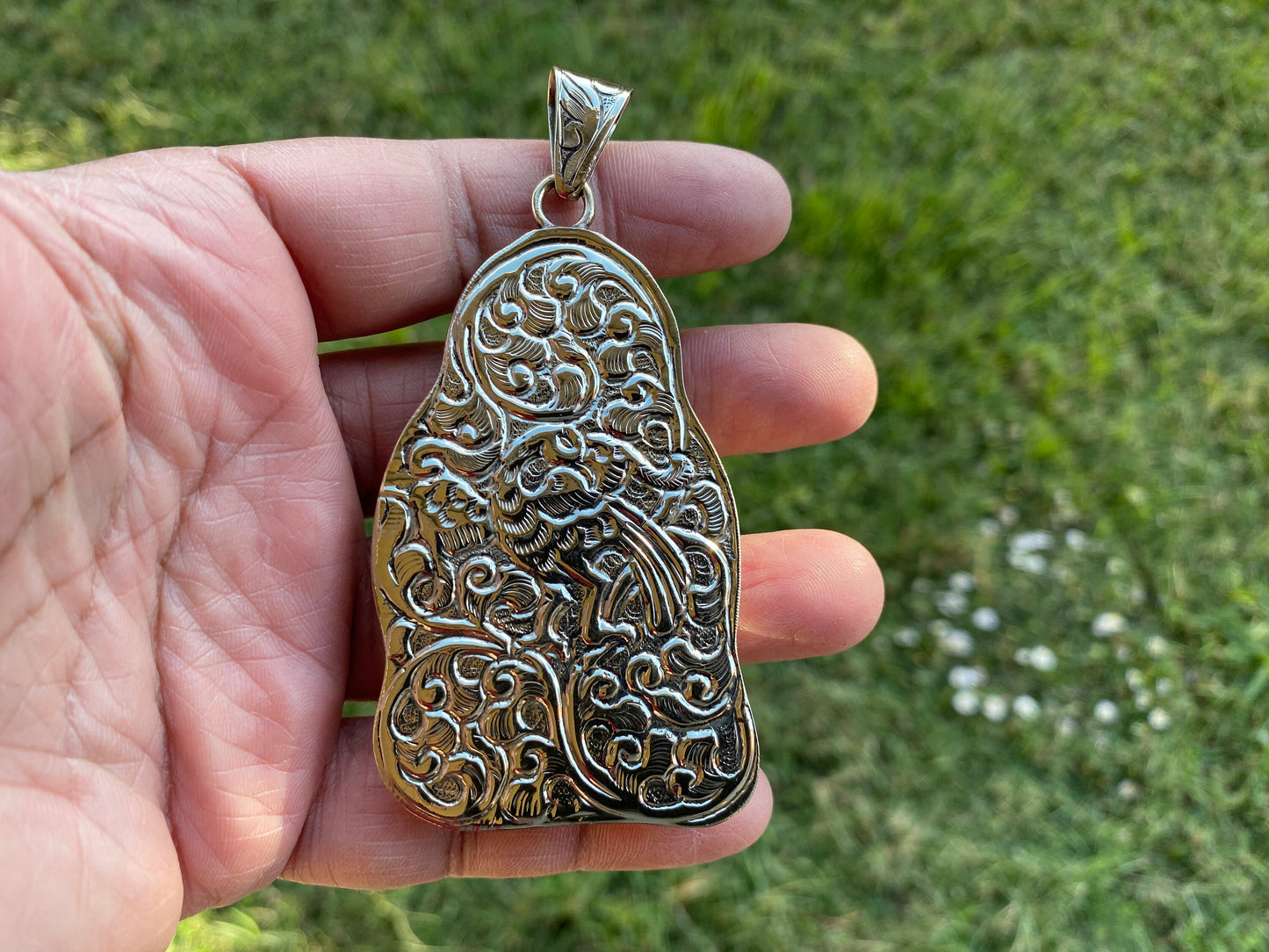 Large Buddha Tibetan Silver Pendant, Buffalo Bone Buddha, Healing Yoga Jewelry, Tranquility Pendant, Spiritual Gift, Gifts for Buddhist