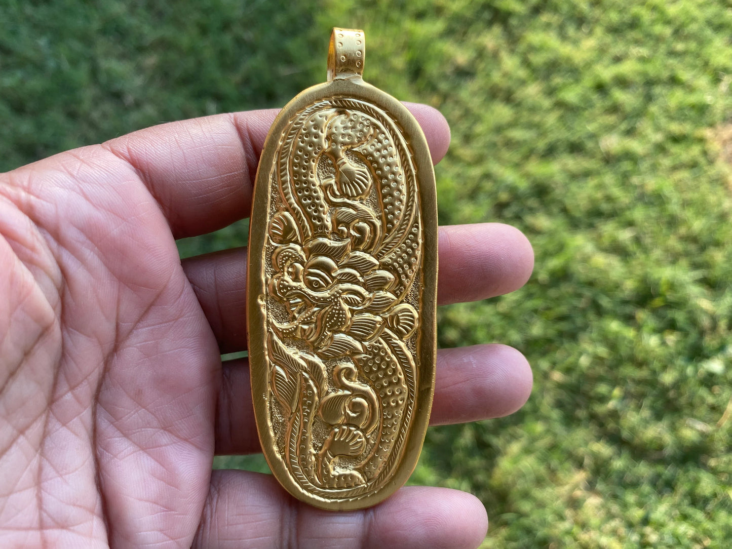 Large Buffalo With Horse & Owl Pendant, 18K Brushed Gold Overlay Non Tarnish Pendant, Buffalo Bone, Jewelry for Men or Women, Animal Jewelry