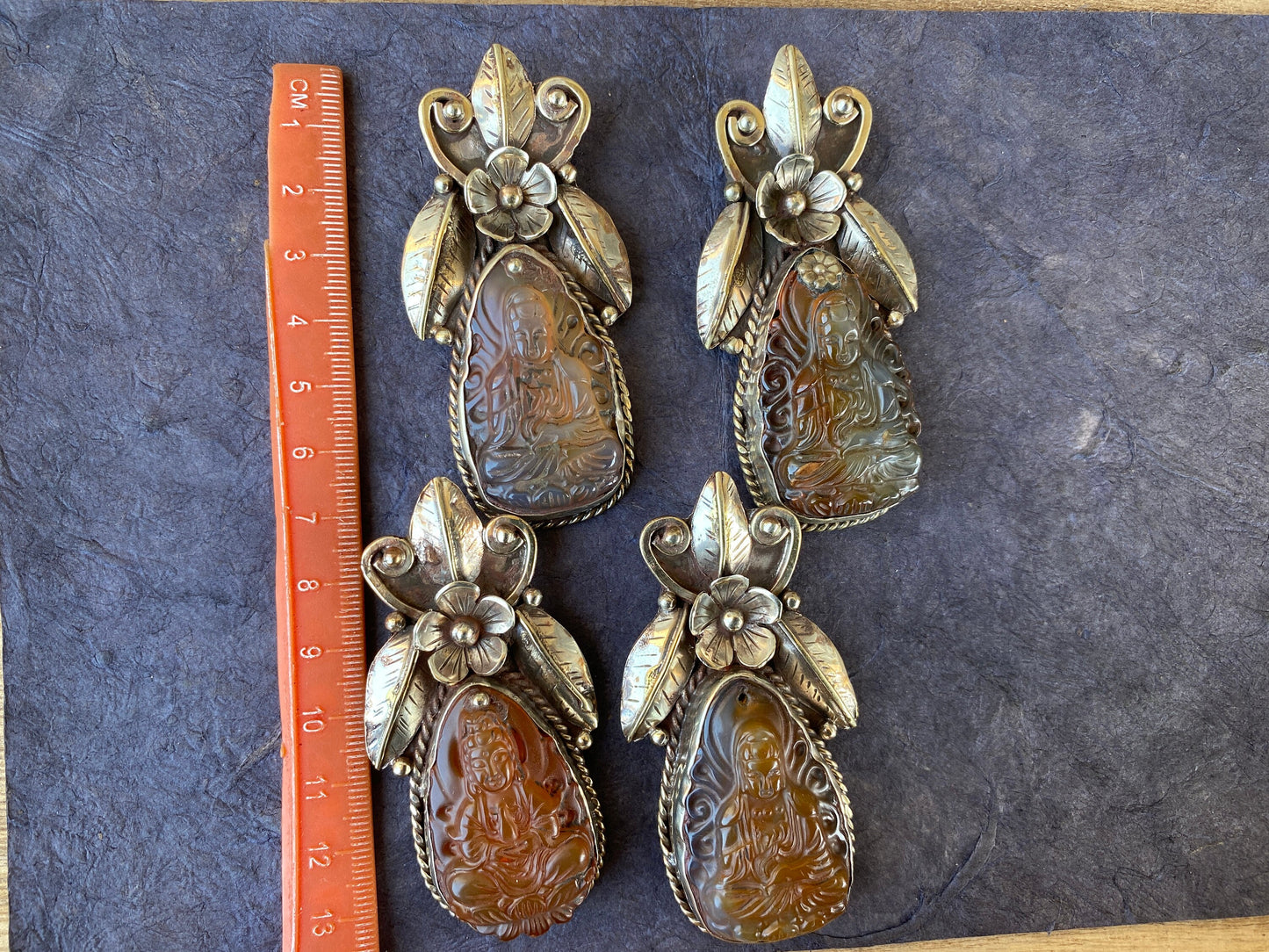 Large Carved Buddha Carnelian Natural Stone Tibetan Silver Pendant, Flower Designs, Unique Designs, Himalayan Jewelry, Ethnic Jewelry