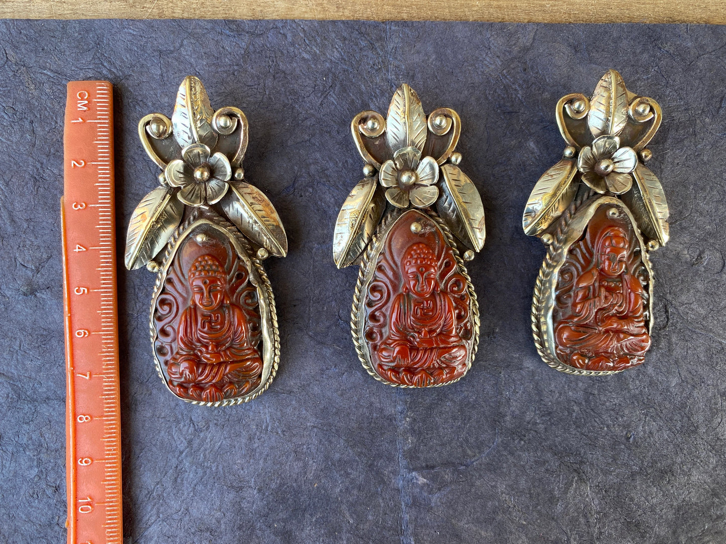 Large Carved Buddha Carnelian Natural Stone Tibetan Silver Pendant, Flower Designs, Unique Designs, Himalayan Jewelry, Jewelry for Women