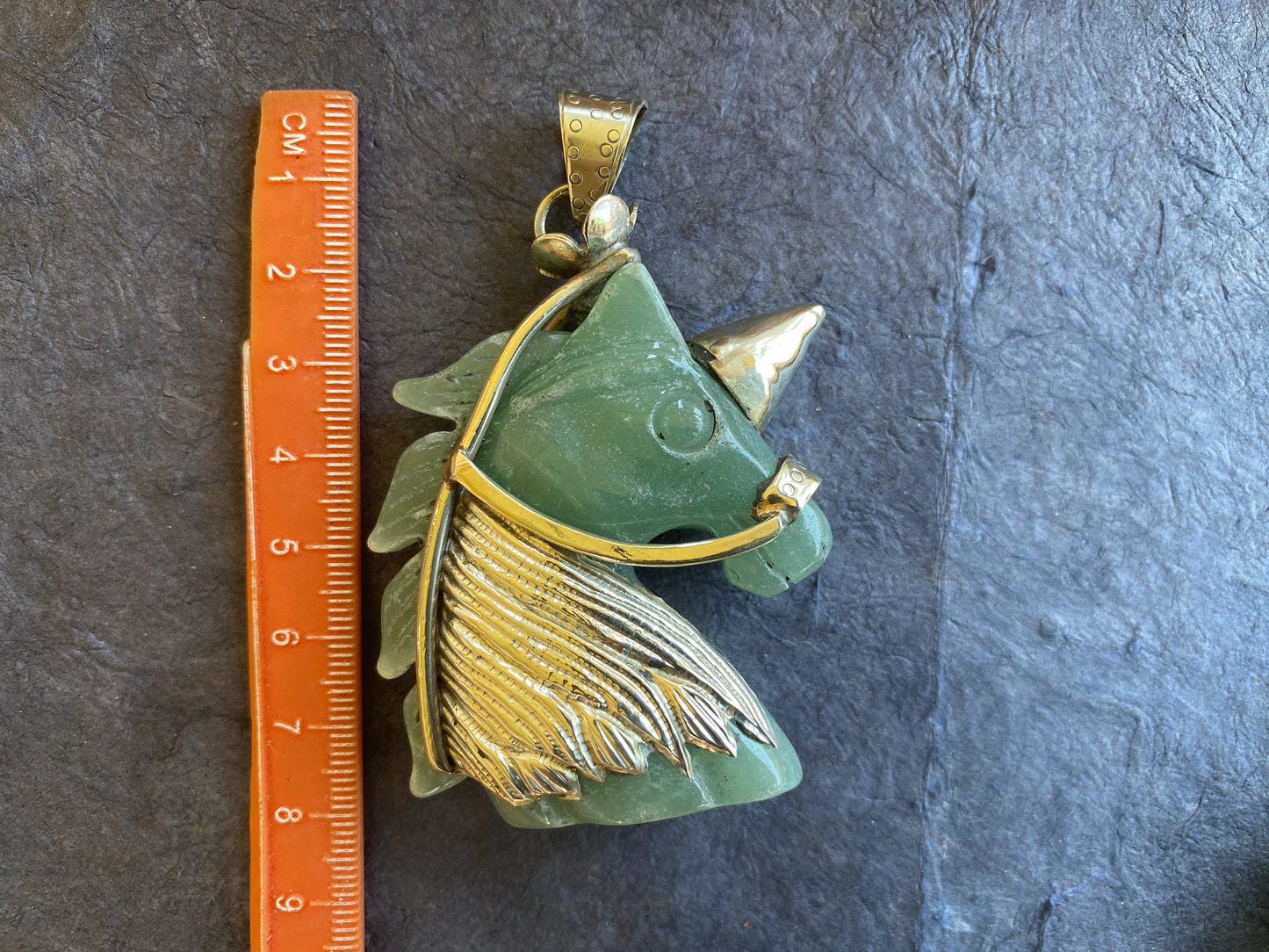 Large Carved Green Aventurine Horse Head Tibetan Silver Pendant, Horse Jewelry, Animal Lovers Jewelry, Metaphysical Stone Pendant, Unicorn