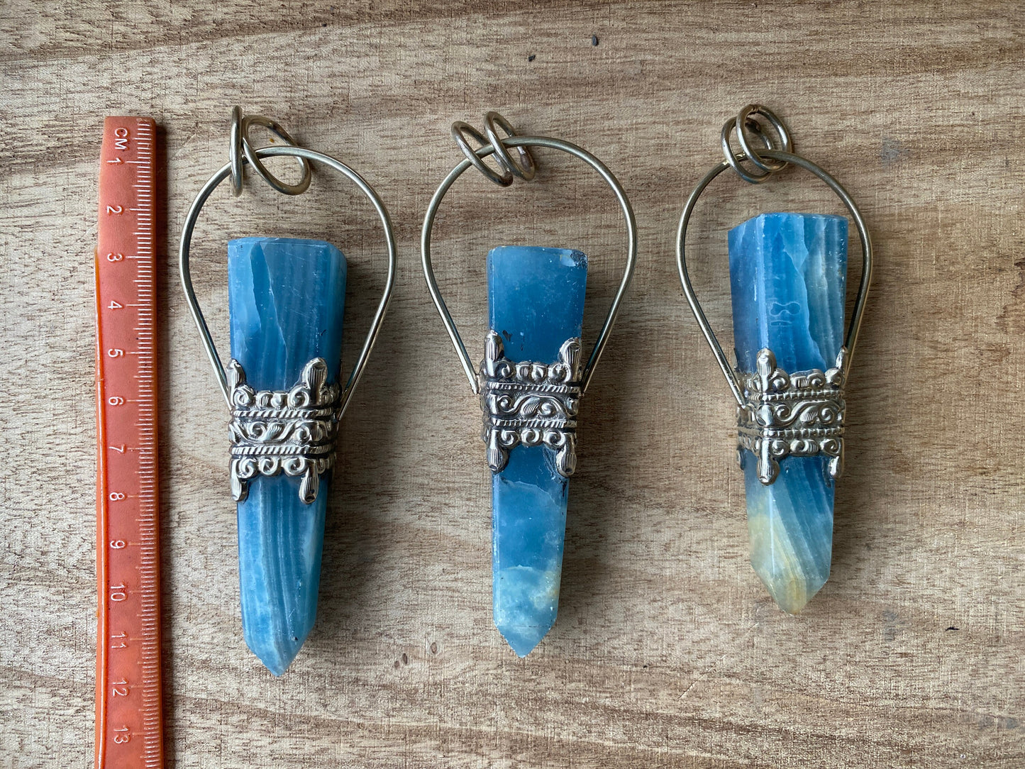 Large Chalcedony Natural Stone Tibetan Silver Pendant, Stone Of Nurture, Obelisk Point, Handcrafted Jewelry, Serenity Stone, Unique Jewelry