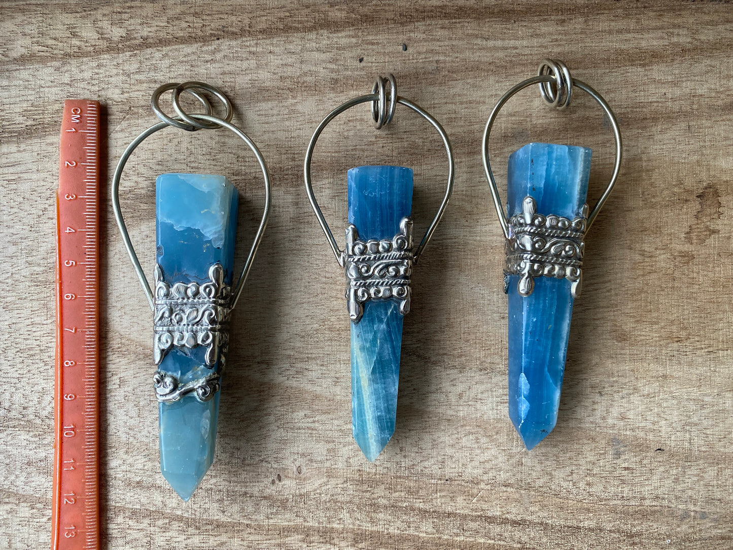Large Chalcedony Natural Stone Tibetan Silver Pendant, Terminated Wand, Obelisk Point, Handcrafted Jewelry, Serenity Stone, Unique Jewelry