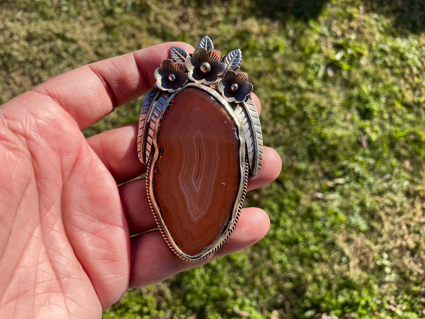 Large Colorful Slice Agate Tibetan Silver Pendant, Flower Design Pendant For Necklace, Healing Crystal Jewelry, Agate Geode Slice Pendant