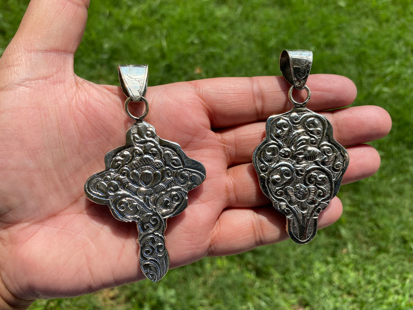 Large Cross Natural Pearl Tibetan Silver Pendant, Christian Religious, Catholic Jewelry, Ornate, Wedding Bridal Rosary, Bible Craft Cross