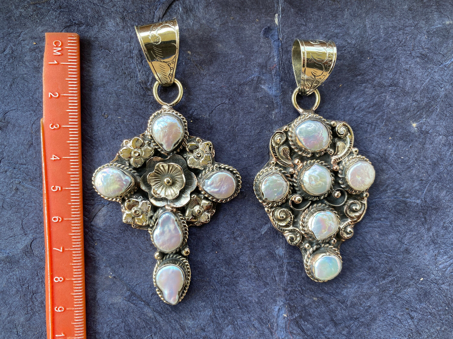 Large Cross Natural Pearl Tibetan Silver Pendant, Christian Religious, Catholic Jewelry, Ornate, Wedding Bridal Rosary, Bible Craft Cross