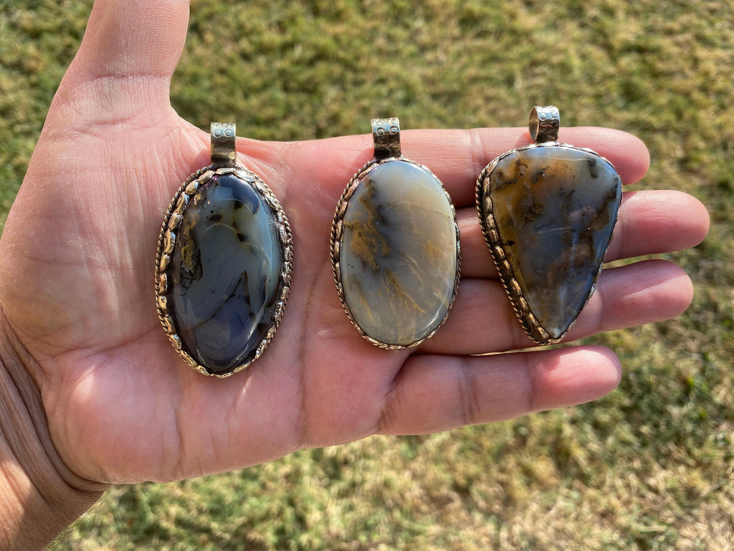 Large Dendritic Scenic Agate Natural Gemstone, Tibetan Silver Pendant, Handcrafted Jewelry, Natural Stone Jewelry, Pendant for Necklace