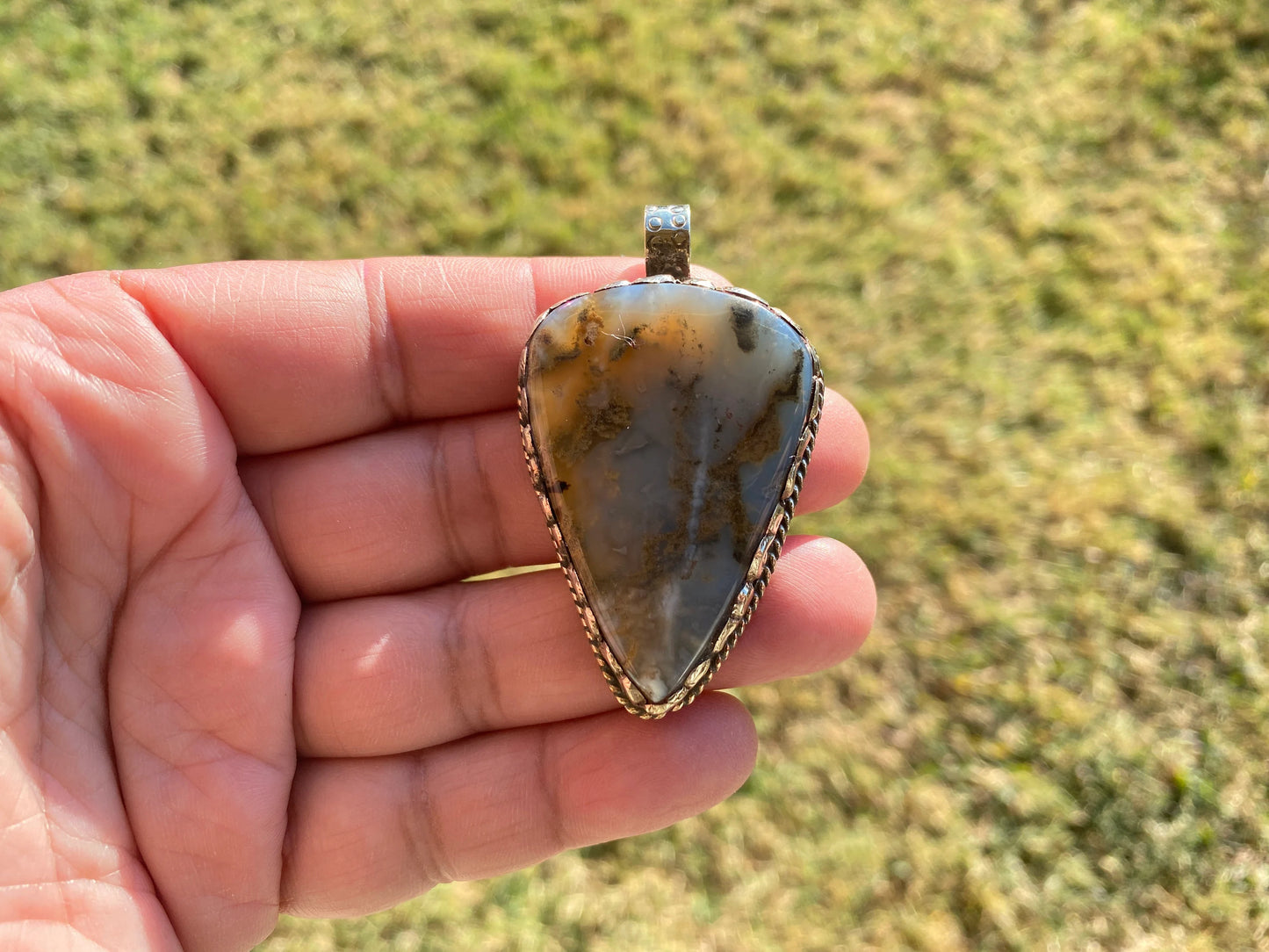 Large Dendritic Scenic Agate Natural Gemstone, Tibetan Silver Pendant, Handcrafted Jewelry, Natural Stone Jewelry, Pendant for Necklace
