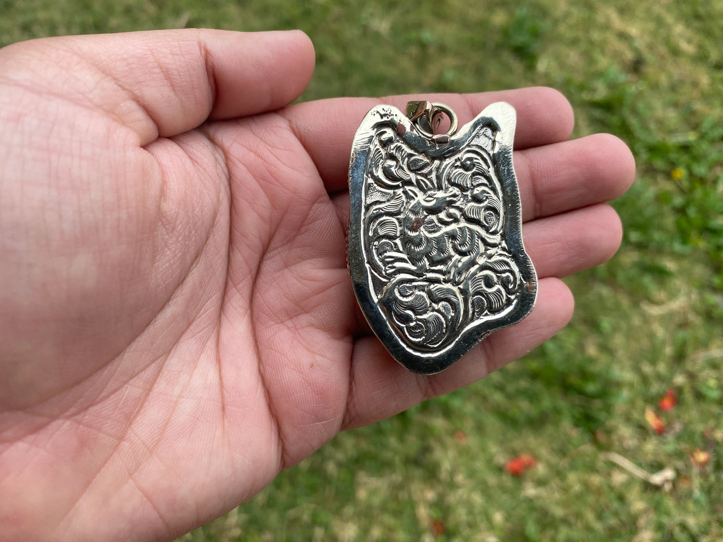 Large Dog Hand Carved Bone Tibetan Silver Pendant, Pet Lovers Jewelry, Best Cute Gift, Pet Memorial Jewelry, Christmas Gift for Pet Lover