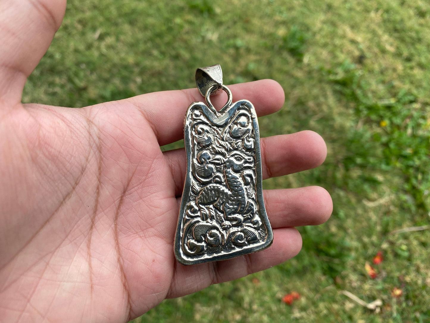 Large Dog Hand Carved Bone Tibetan Silver Pendant, Pet Lovers Jewelry, Best Cute Gift, Pet Memorial Jewelry, Christmas Gift for Pet Lover