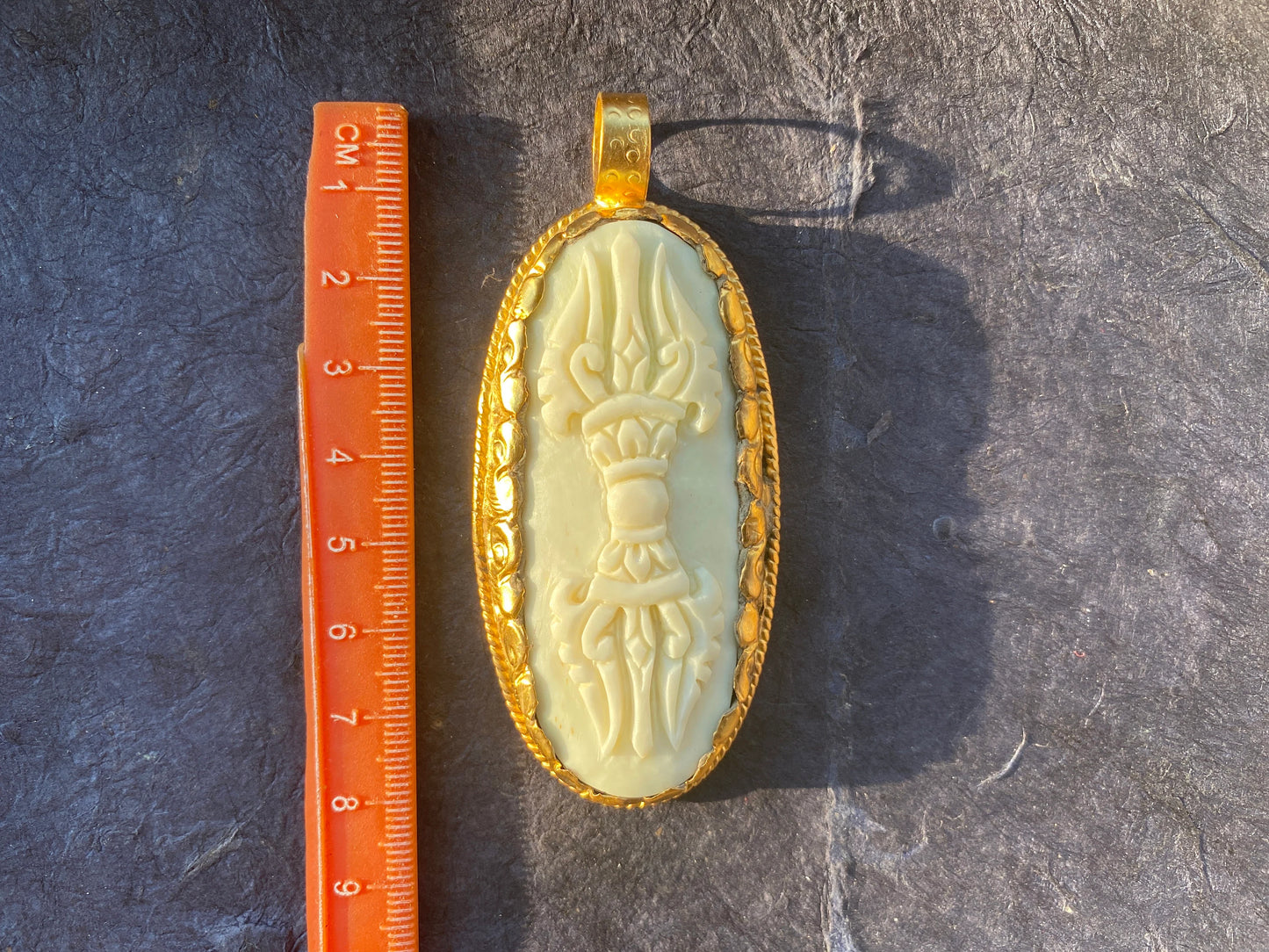 Large Dorje Pendant, Vajra Buffalo Bone Amulet, High Quality 18K Matte Gold Overlay Non Tarnish, Protector Amulet, Buddhist Jewelry, Boho