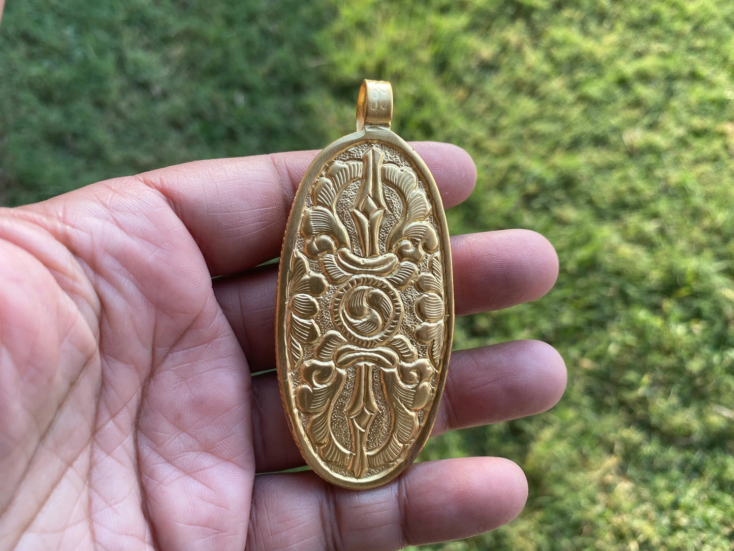 Large Dorje Pendant, Vajra Buffalo Bone Amulet, High Quality 18K Matte Gold Overlay Non Tarnish, Protector Amulet, Buddhist Jewelry, Boho