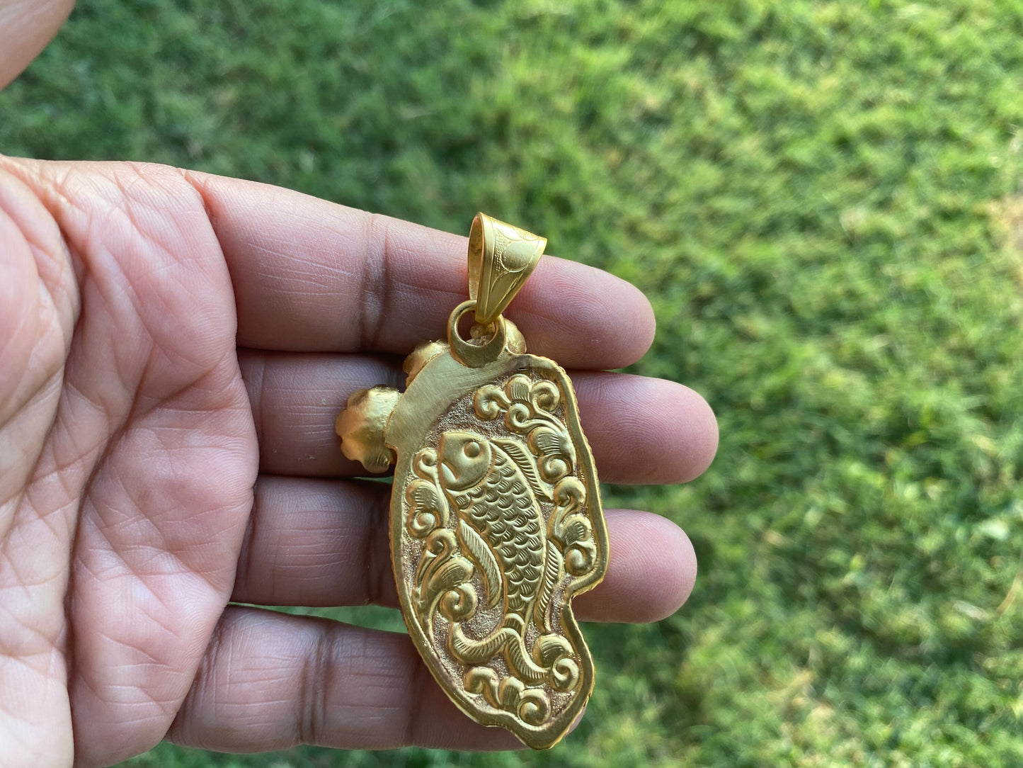 Large Dragon Carved Bone High Quality 18k Brushed Gold Overlay Non Tarnish Pendant, Tibetan Jewelry for Protection, Unisex Pendant, Unique