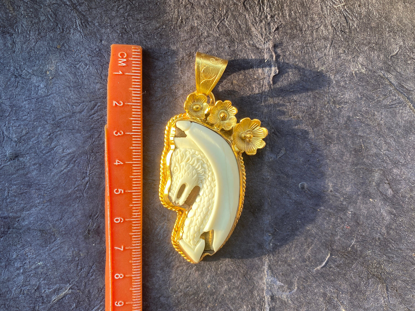 Large Dragon Carved Bone High Quality 18k Brushed Gold Overlay Non Tarnish Pendant, Tibetan Jewelry for Protection, Unisex Pendant, Unique