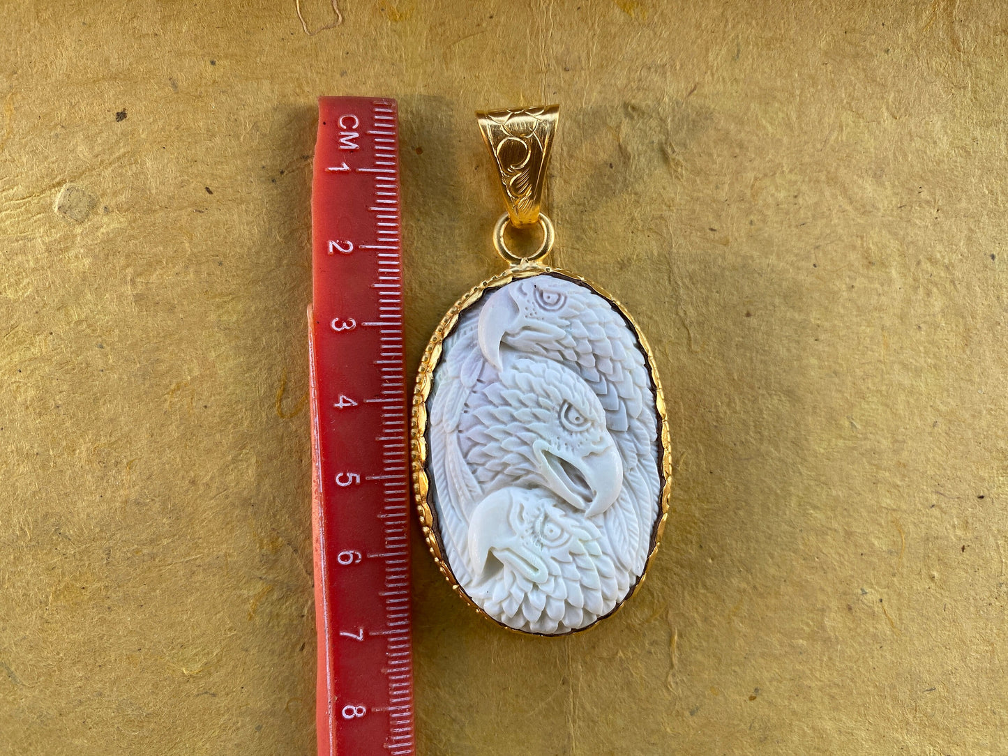 Large Eagle Carved Bone Pendant, 18K Brushed Gold Overlay Non Tarnish Unisex Pendant, Tribal Jewelry, Himalayan Jewelry, Carved Animal, Boho
