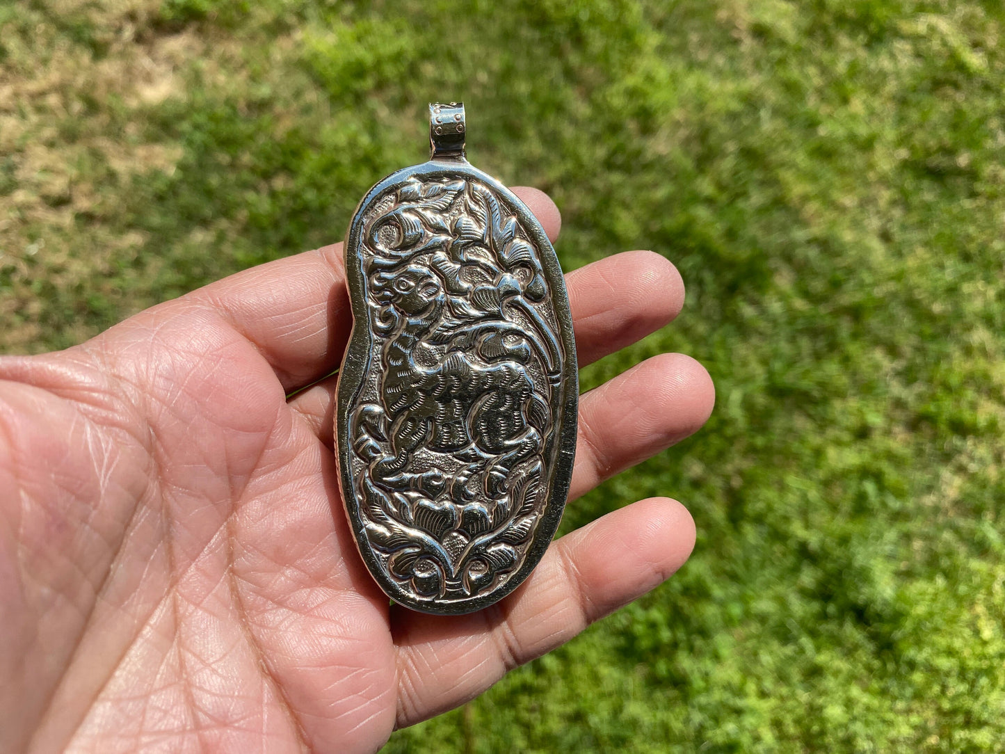 Large Eagle with Lady Face Tibetan Silver Pendant, Women's Jewelry, Tribe Jewelry, Himalayan Jewelry, Carved Animal, Native American, Ethnic