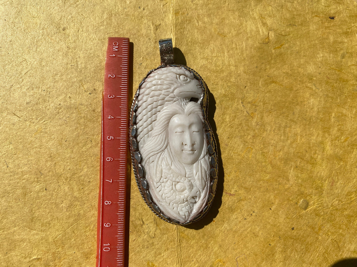 Large Eagle with Lady Face Tibetan Silver Pendant, Women's Jewelry, Tribe Jewelry, Himalayan Jewelry, Carved Animal, Native American, Ethnic
