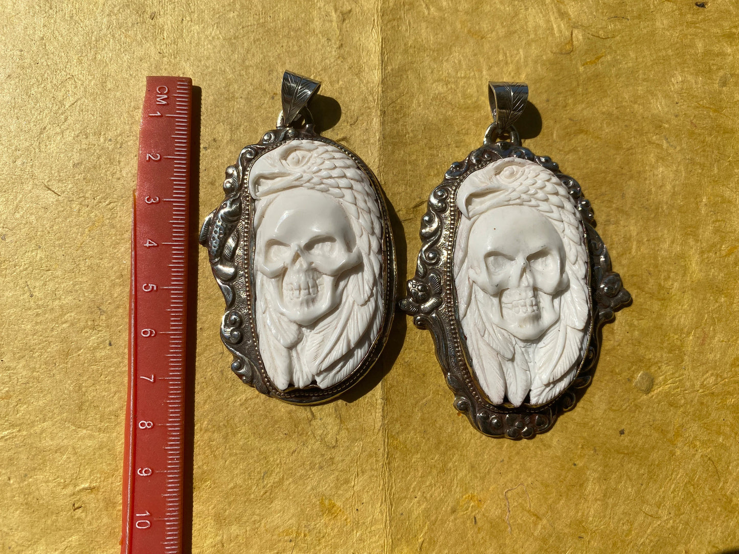 Large Eagle with Skull Carved Buffalo Bone Tibetan Silver Pendant, Unisex Skull Pendant, Jewelry for Men or Women, Sugar Skull, Skeleton