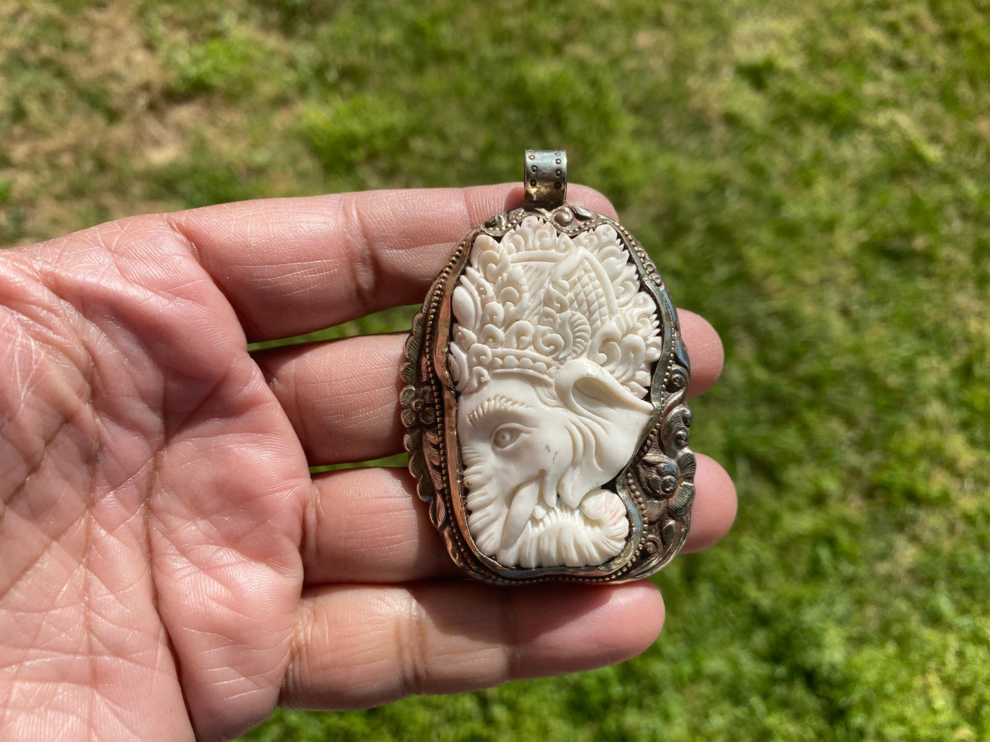Large Eagle with Skull Carved Buffalo Bone Tibetan Silver Pendant, Unisex Skull Pendant, Jewelry for Men or Women, Sugar Skull, Skeleton