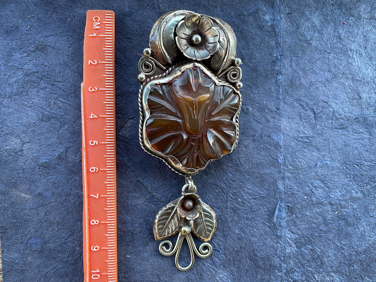 Large Flower Carved Carnelian Natural Stone Tibetan Silver Pendant, Unique Design, Himalayan Jewelry, Ethnic Jewelry for Women, Lotus Flower
