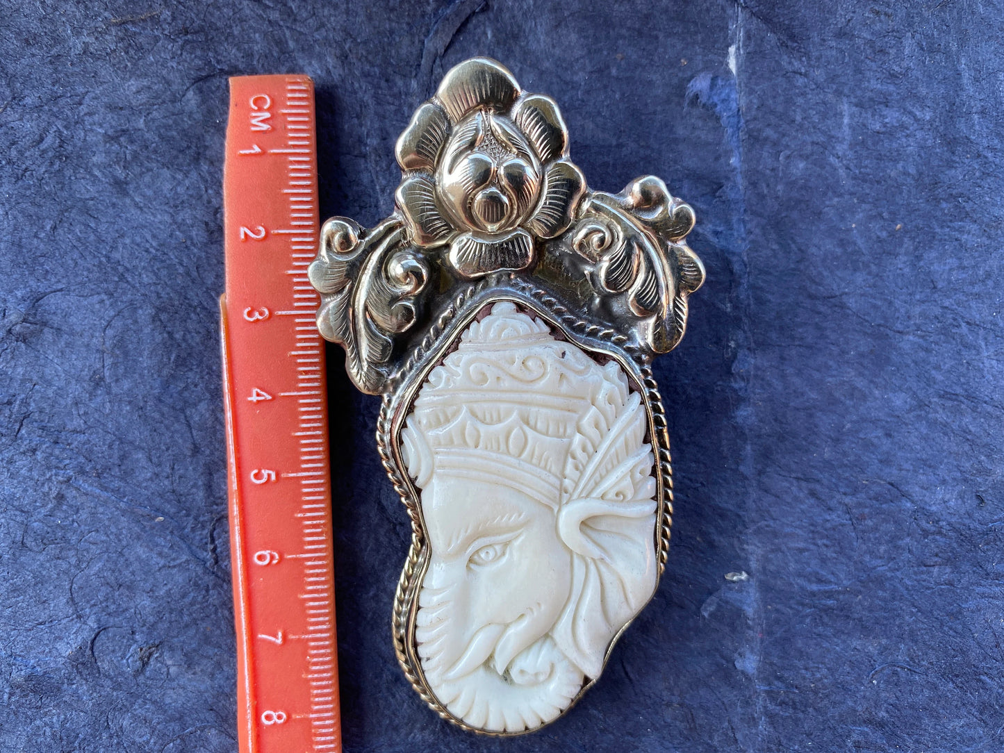 Large Ganesh Carved Buffalo Bone Tibetan Silver Pendant, Yoga Pendant, Ethnic Jewelry, Tribal, Spiritual Pendant, for Women, Flower Designs