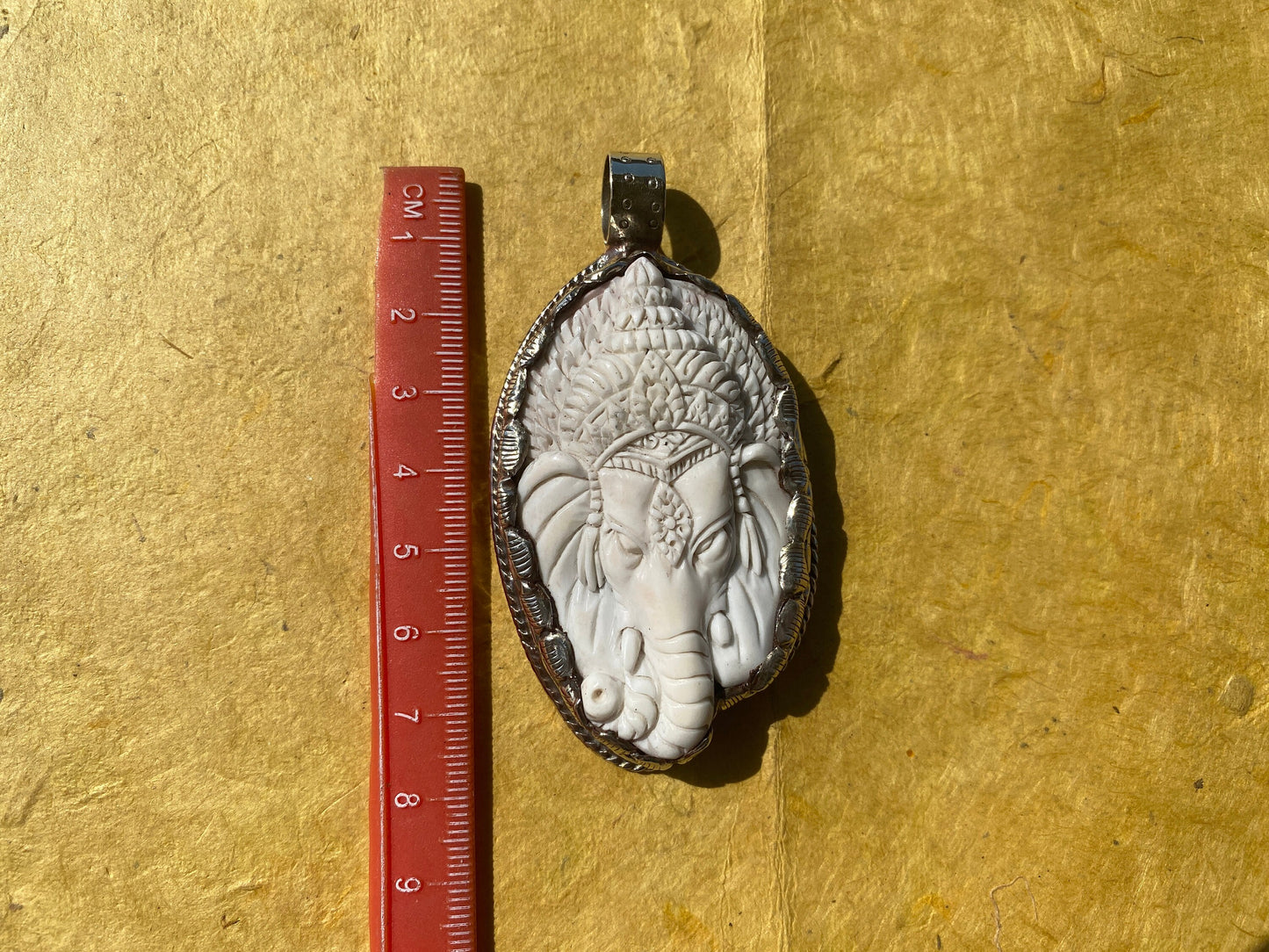 Large Ganesh Hand carved Bone Tibetan Silver Pendant, Buffalo Bone, Yoga Pendant, Religious Spiritual Pendant, for Men or Women, Hindu God