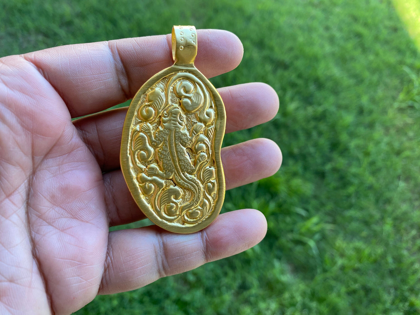 Large Ganesh Pendant, High Quality 18K Brushed Antique Gold Overlay Non Tarnish, Buffalo Bone, Ethnic Jewelry, Spiritual Unisex Pendant