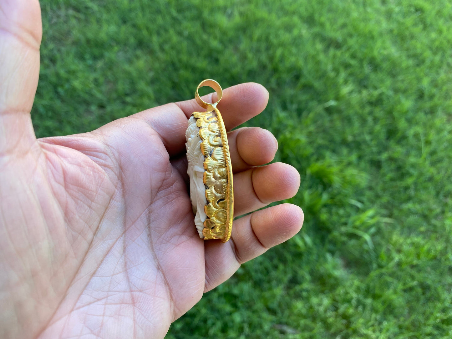 Large Ganesh Pendant, High Quality 18K Brushed Antique Gold Overlay Non Tarnish, Buffalo Bone, Ethnic Jewelry, Spiritual Unisex Pendant