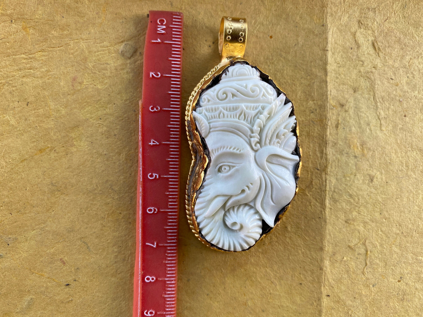 Large Ganesh Pendant, High Quality 18K Brushed Antique Gold Overlay Non Tarnish, Buffalo Bone, Ethnic Jewelry, Spiritual Unisex Pendant