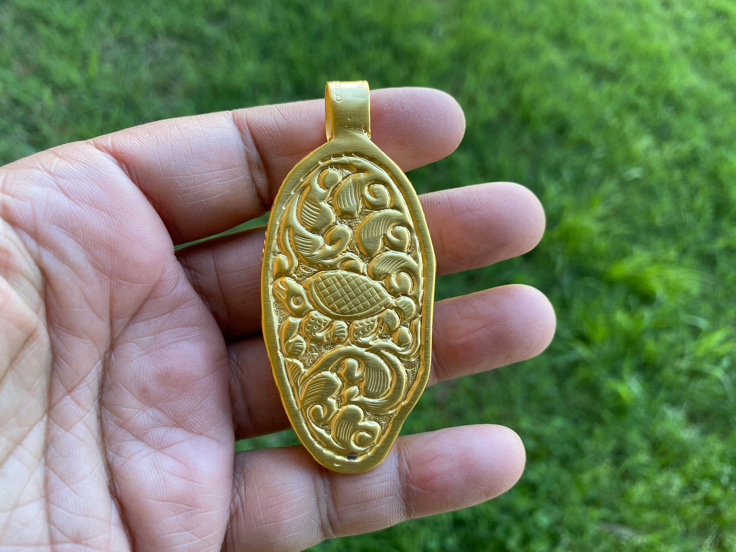 Large Ganesh Pendant, High Quality 18K Brushed Antique Gold Overlay Non Tarnish, Buffalo Bone, Ethnic Jewelry, Spiritual Unisex Pendant