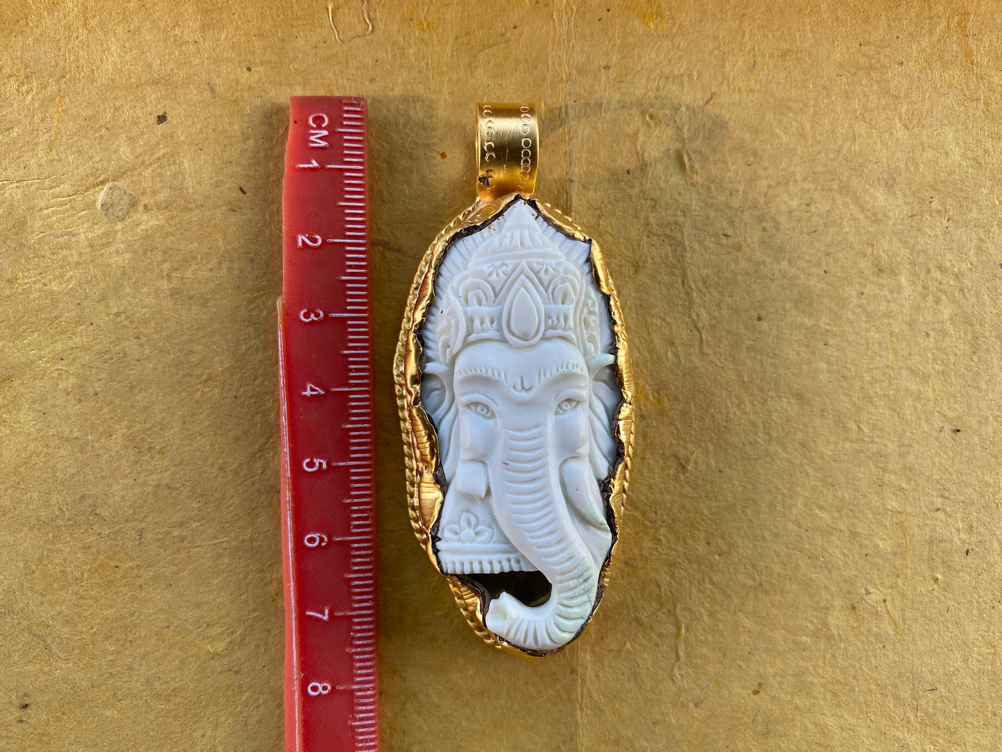 Large Ganesh Pendant, High Quality 18K Brushed Antique Gold Overlay Non Tarnish, Buffalo Bone, Ethnic Jewelry, Spiritual Unisex Pendant