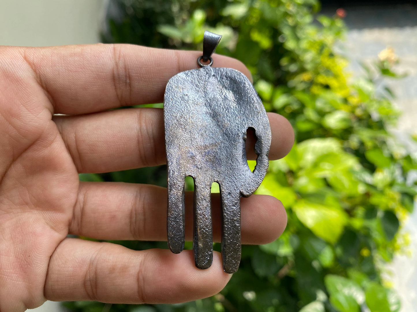 Large Hamsa Tibetan Silver Overlay Unisex Pendant, Brass pendant, Daily Wear, Hand of Fatima Amulet, Spiritual Pendant.