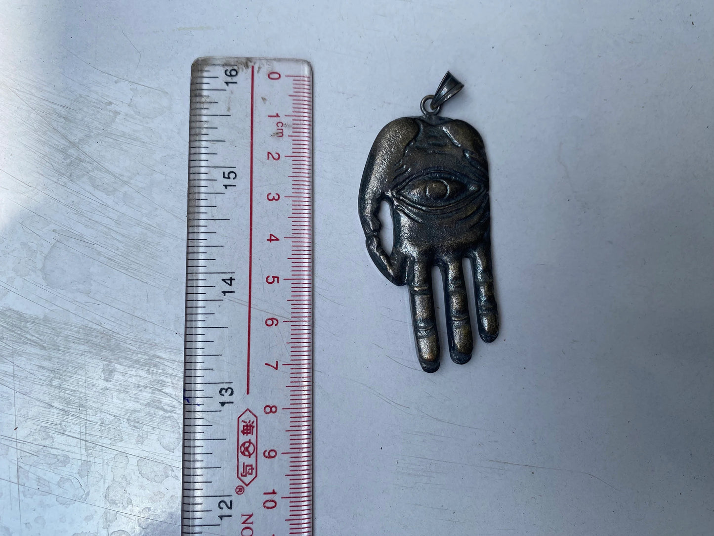 Large Hamsa Tibetan Silver Overlay Unisex Pendant, Brass pendant, Daily Wear, Hand of Fatima Amulet, Spiritual Pendant.
