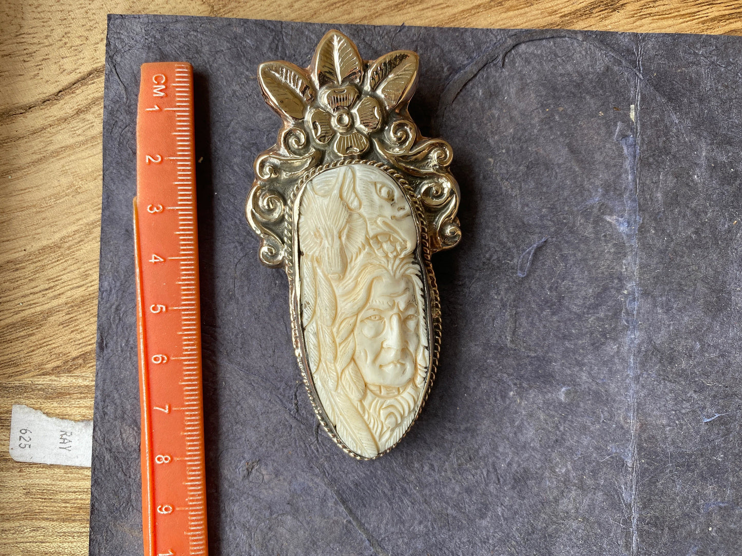 Large Hand Carved Bone Eagle & Fox with Red Indian Tibetan Silver Pendant, Native American Style Jewelry, Ethnic Jewelry, Spiritual Jewelry