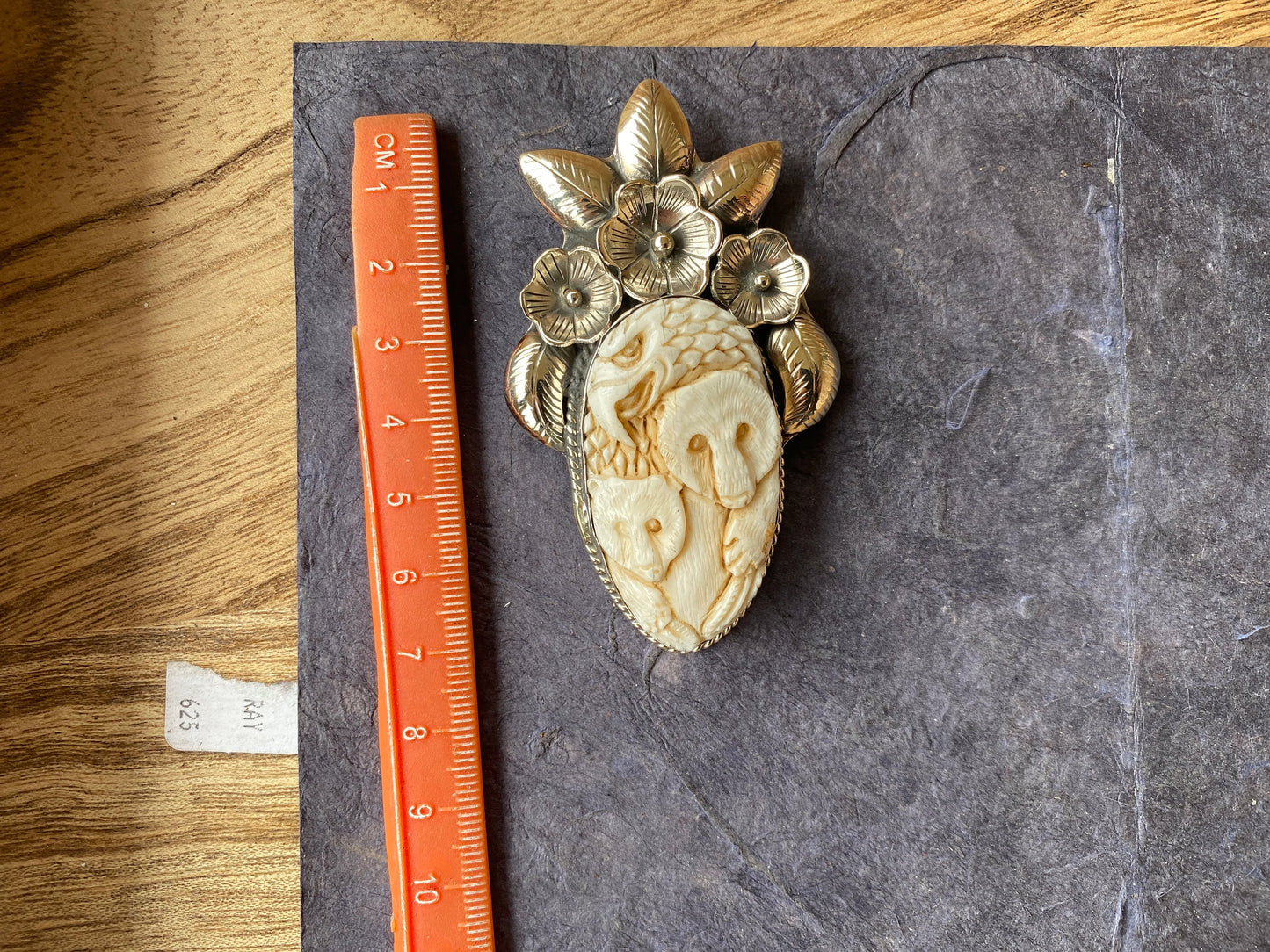 Large Hand Carved Eagle with Bear Buffalo Bone Tibetan Silver Pendant, Jewelry for Men or Women, Ethnic Jewelry, Bone Animal Pendant