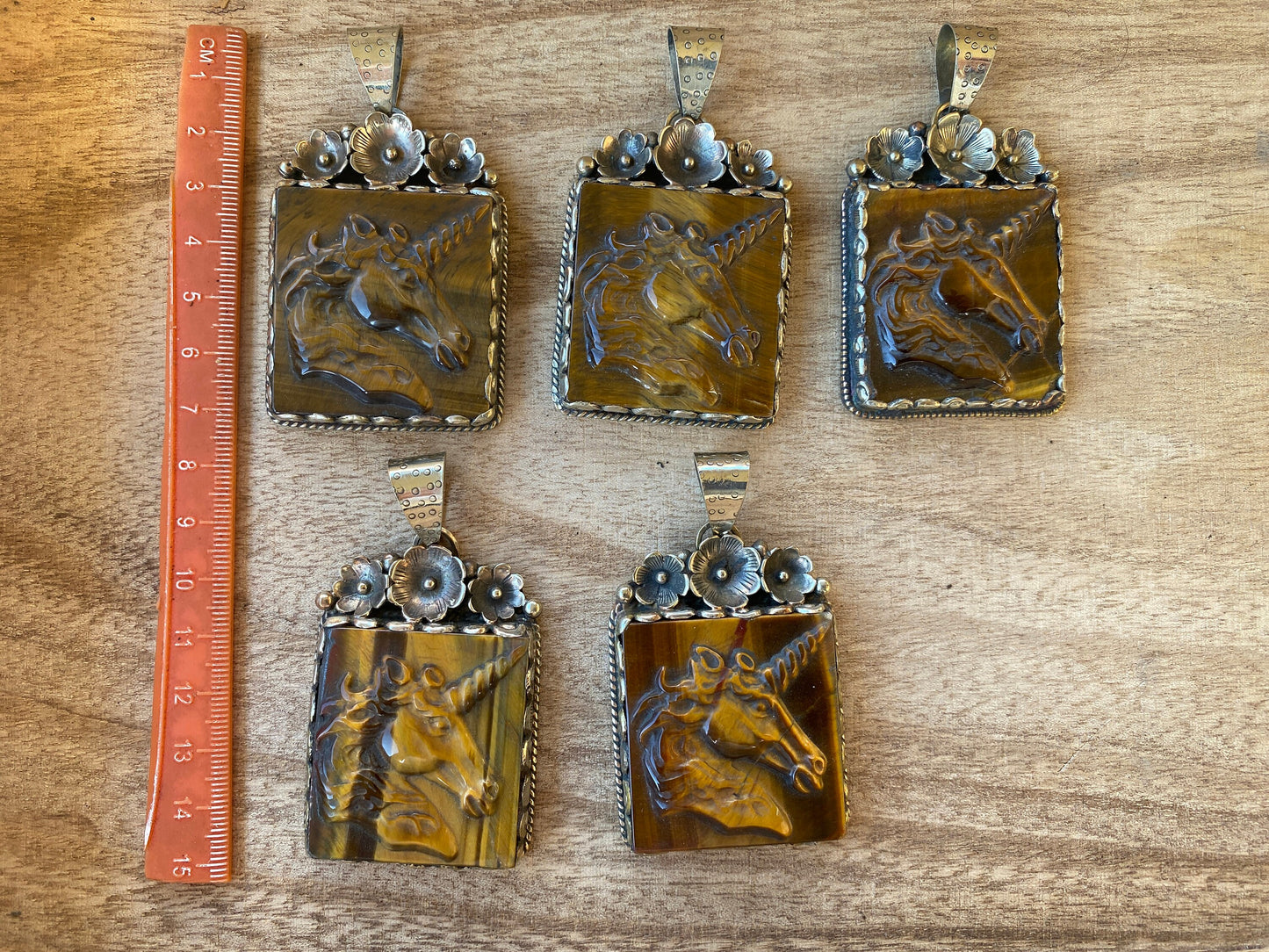 Large Hand Carved Unicorn Pendant, Tiger Eye Natural Stone, Tibetan Silver Pendant, Horse Pendant, Animal Lover's Jewelry, Mythical Jewelry