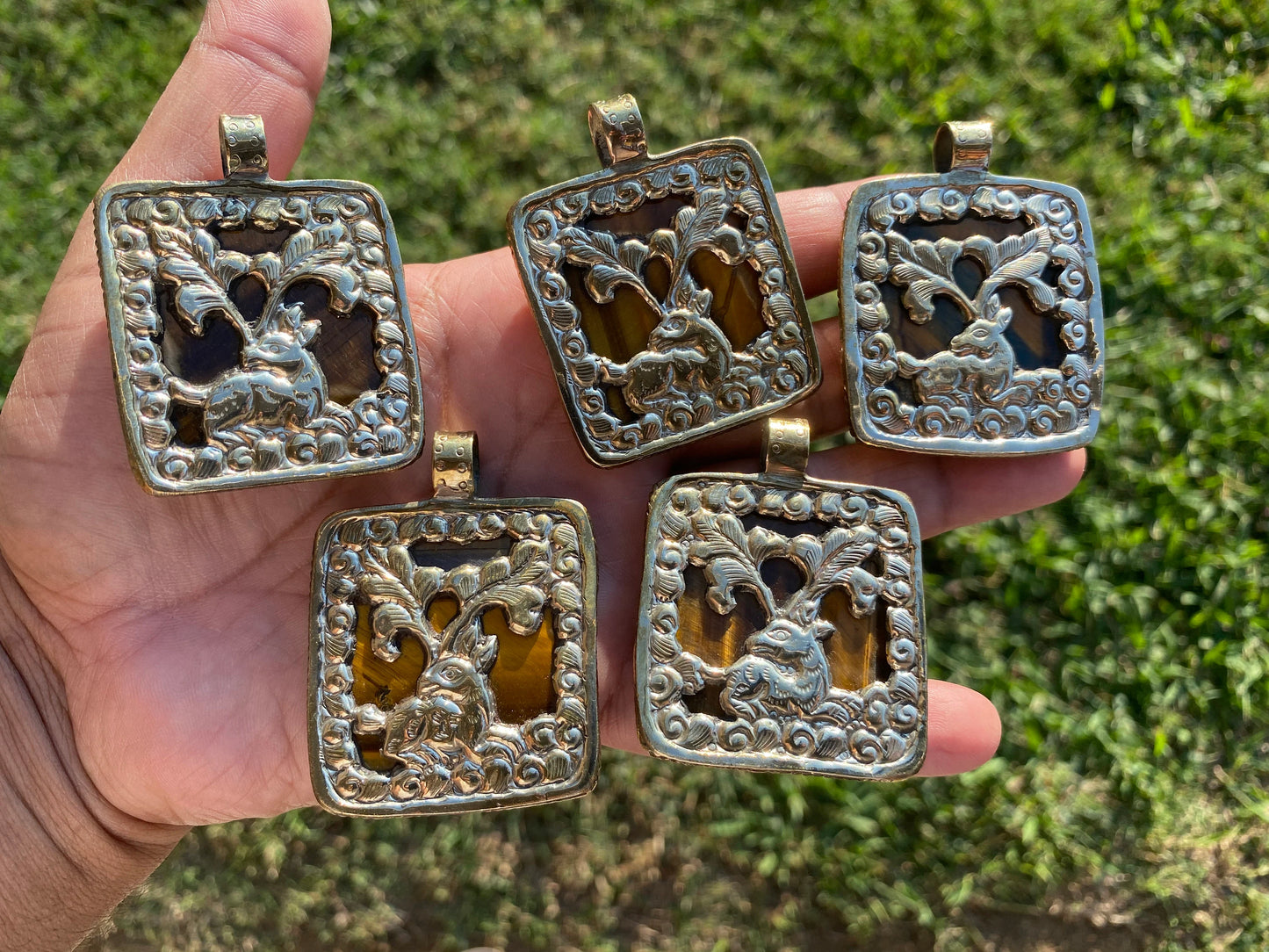 Large Hand Carved Unicorn Pendant, Tiger Eye Natural Stone, Tibetan Silver Pendant, Horse Pendant, Animal Lover's Jewelry, Mythical Jewelry