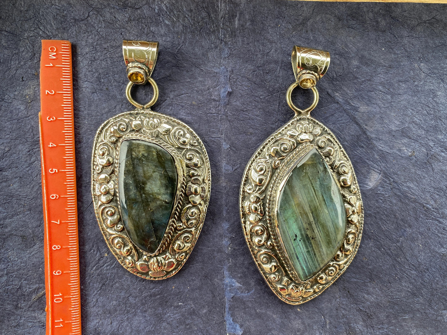 Large Healing Crystal Labradorite with Citrine Gemstone Tibetan Silver Pendant, Labradorite Jewelry for Women, Handmade Gemstone Jewelry