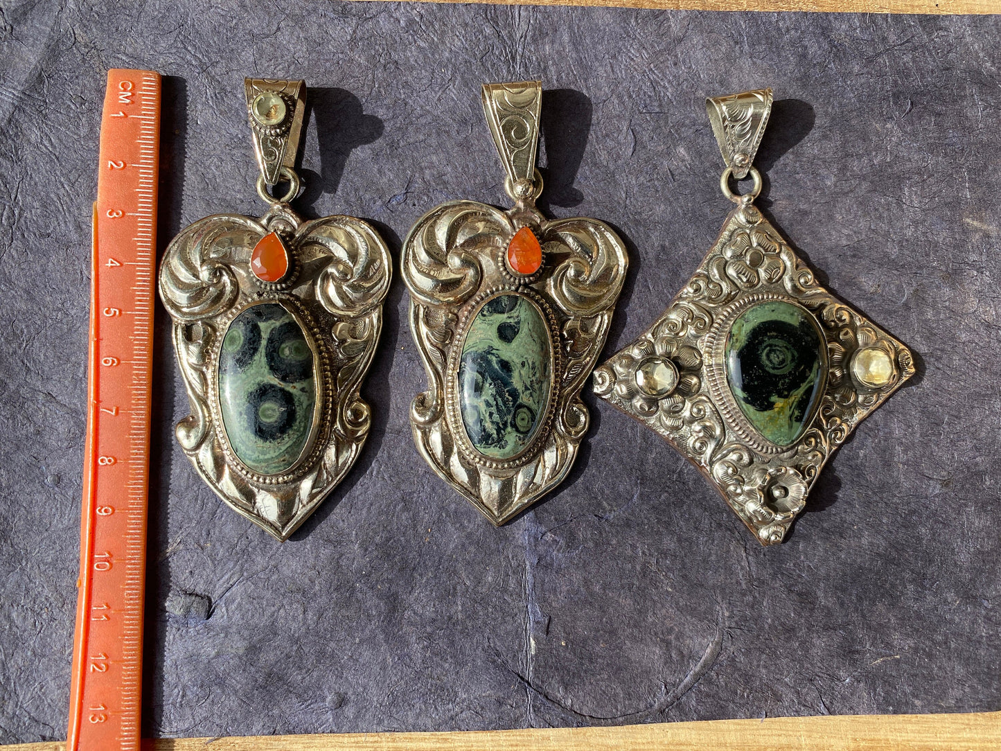 Large Kambaba Jasper With Carnelian Natural Stone, Tibetan Silver Pendant, Ethnic Jewelry, Jewelry for Women, Necklace Pendant Jewelry