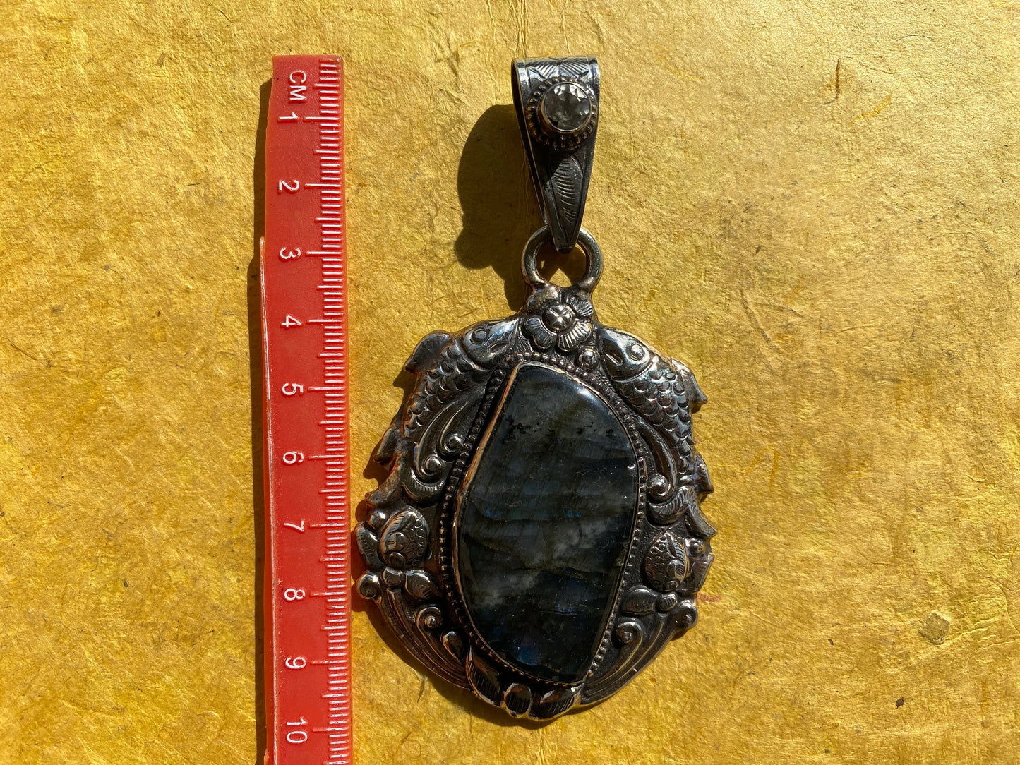 Large Labradorite Natural Stone Tibetan Silver Pendant, Aquamarine Gemstone, Etheric Tibetan Jewelry, Women's Jewelry, Birthstone Locket,