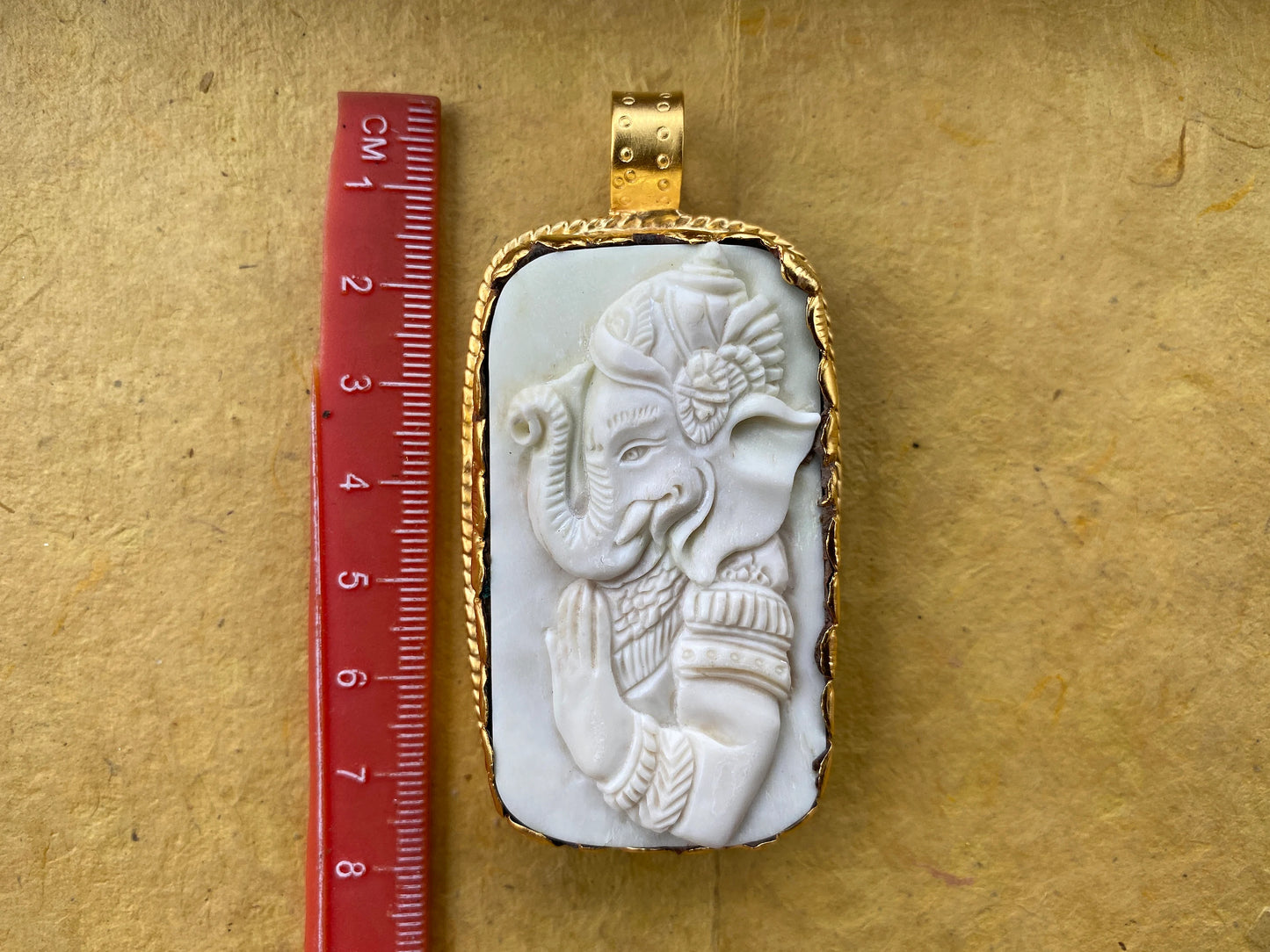 Large Lord Ganesh 18K Brushed Gold Overlay Non Tarnish Tibetan Pendant, Buffalo Bone, Yoga Pendant, Spiritual Pendant, for Men or Women