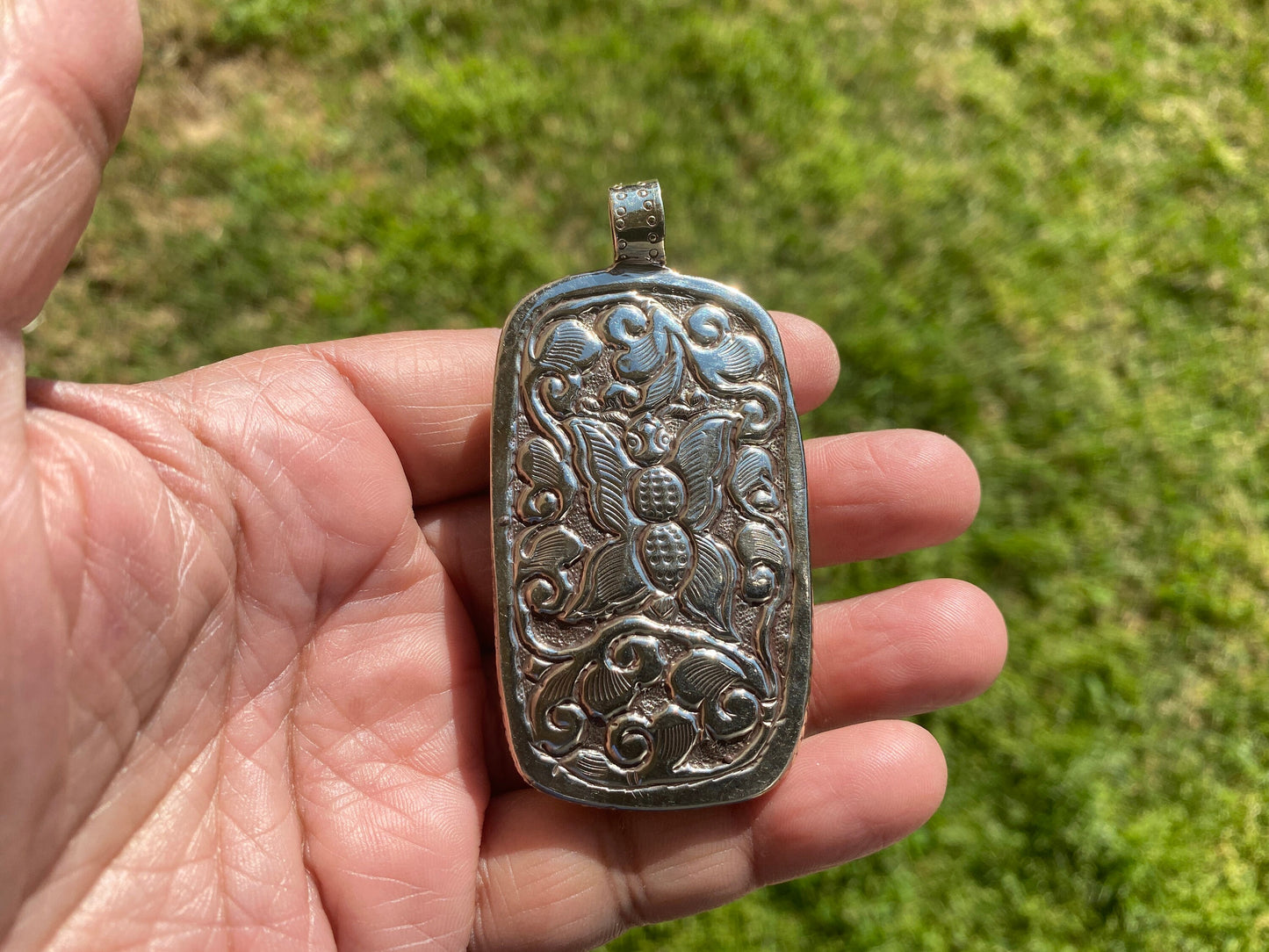 Large Lord Ganesh Hand Carved Buffalo Bone Tibetan Silver Pendant, Yoga Pendant, Ethnic Jewelry, Spiritual Pendant, Jewelry for Men or Women