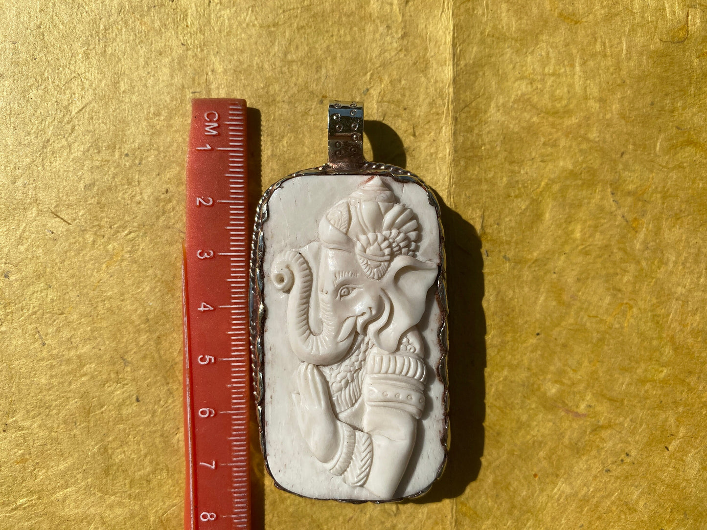 Large Lord Ganesh Hand Carved Buffalo Bone Tibetan Silver Pendant, Yoga Pendant, Ethnic Jewelry, Spiritual Pendant, Jewelry for Men or Women