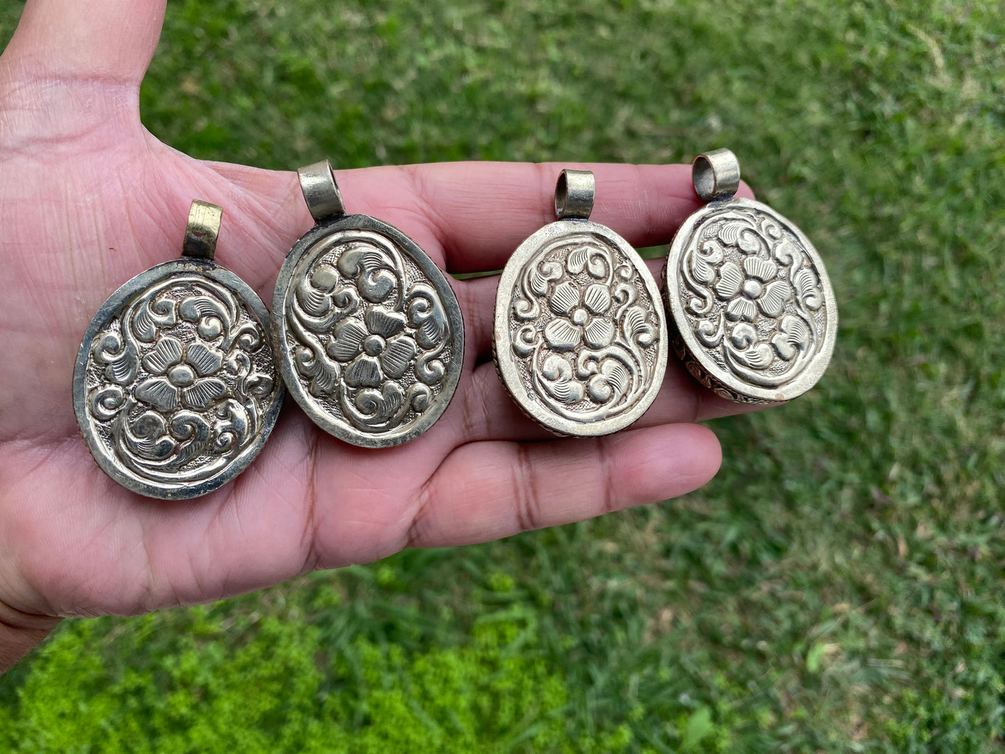 Large Malachite Natural Stone Tibetan Silver Pendant, Ethnic Jewelry, Energy Stone Pendant, Healing Crystal, Nature Inspired Jewelry, Boho